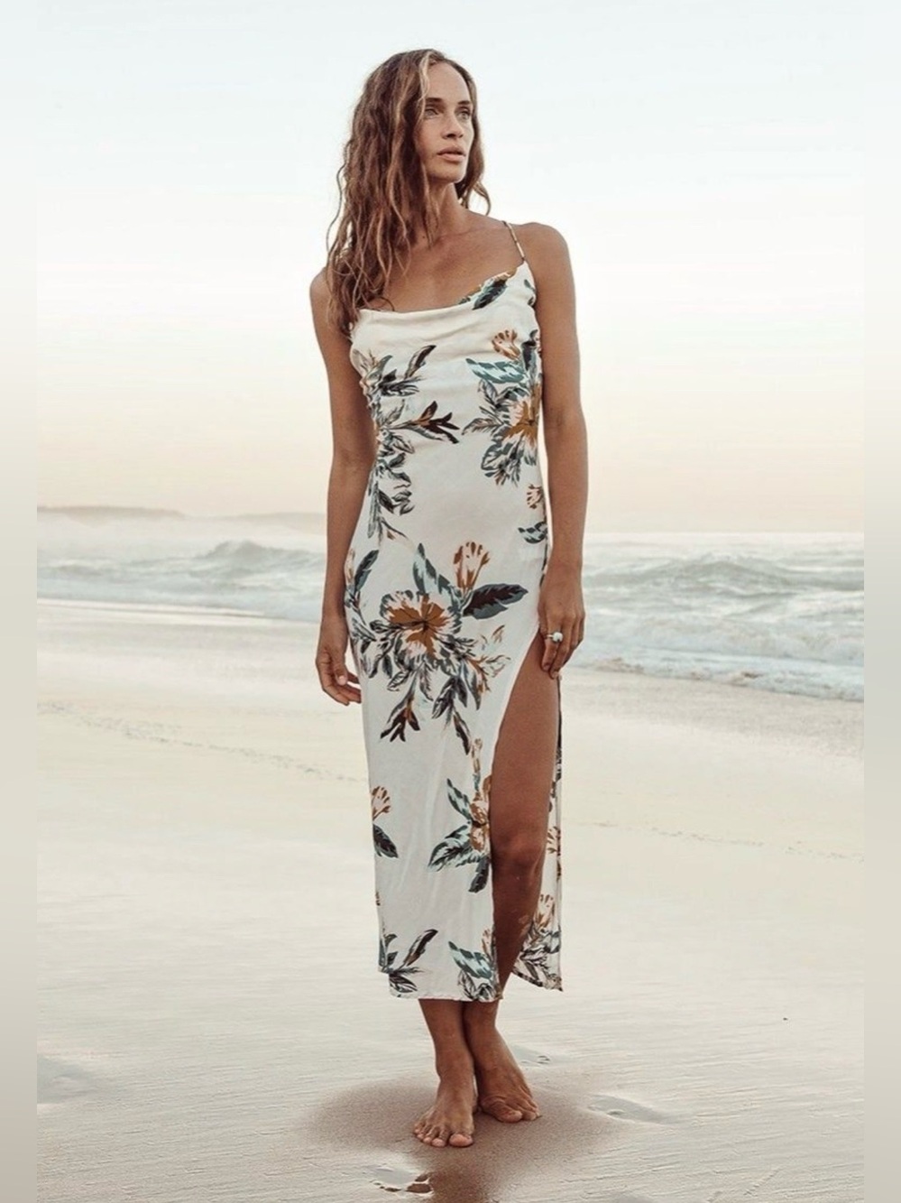 Le Salty Women’s Eden midi Beach Dress White Yellow - Size S